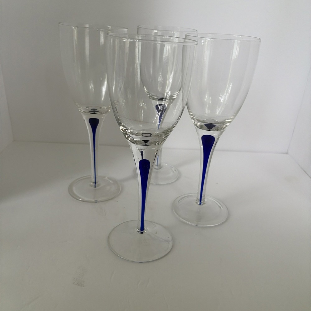 Orrefors Intermezzo Cobalt Blue Tear Drop Wine Stemmed Glasses Set Of 5